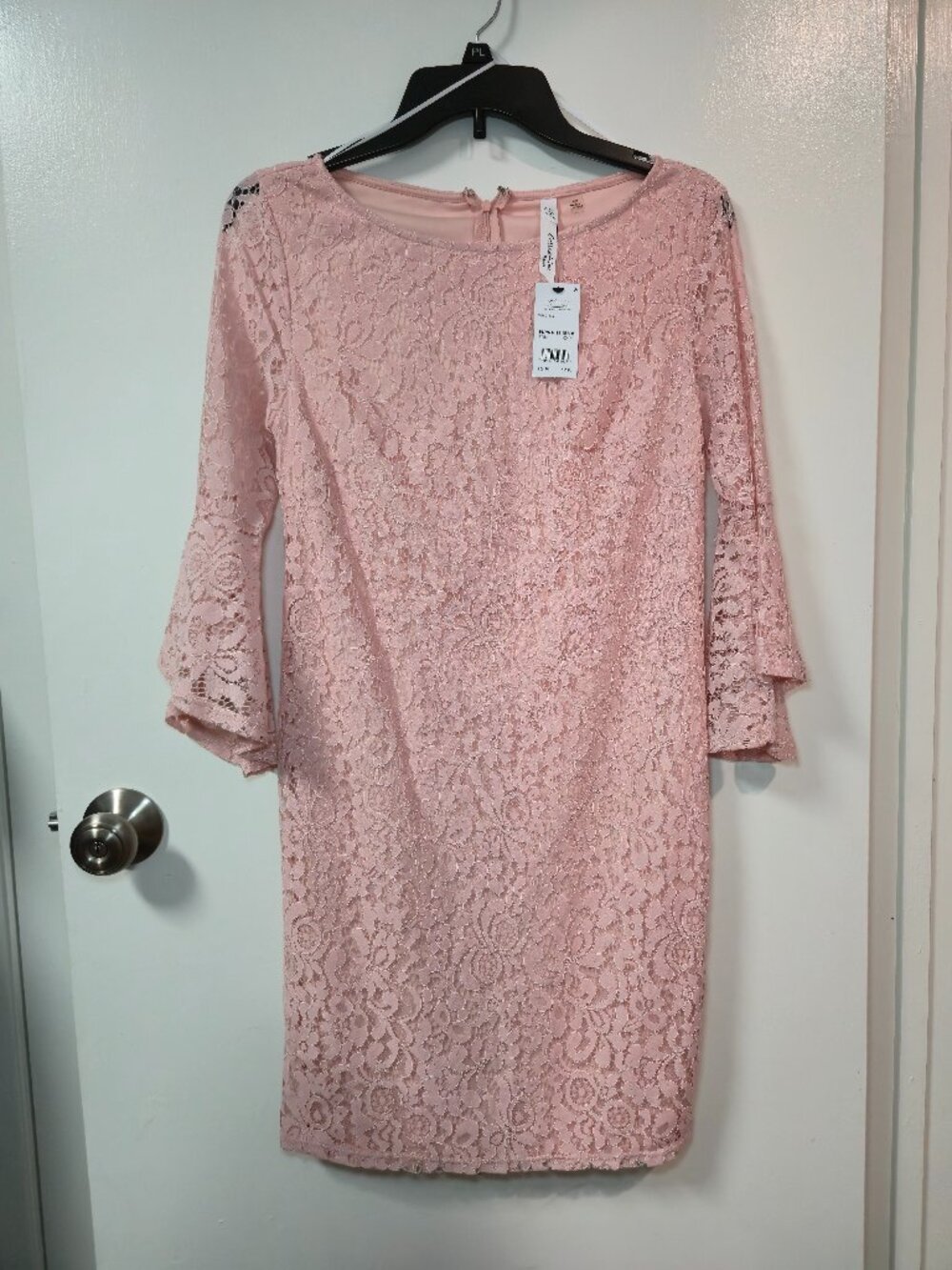 NY Collection Petite Blush Pink Lace Bell Sleeve Dress PS NWT